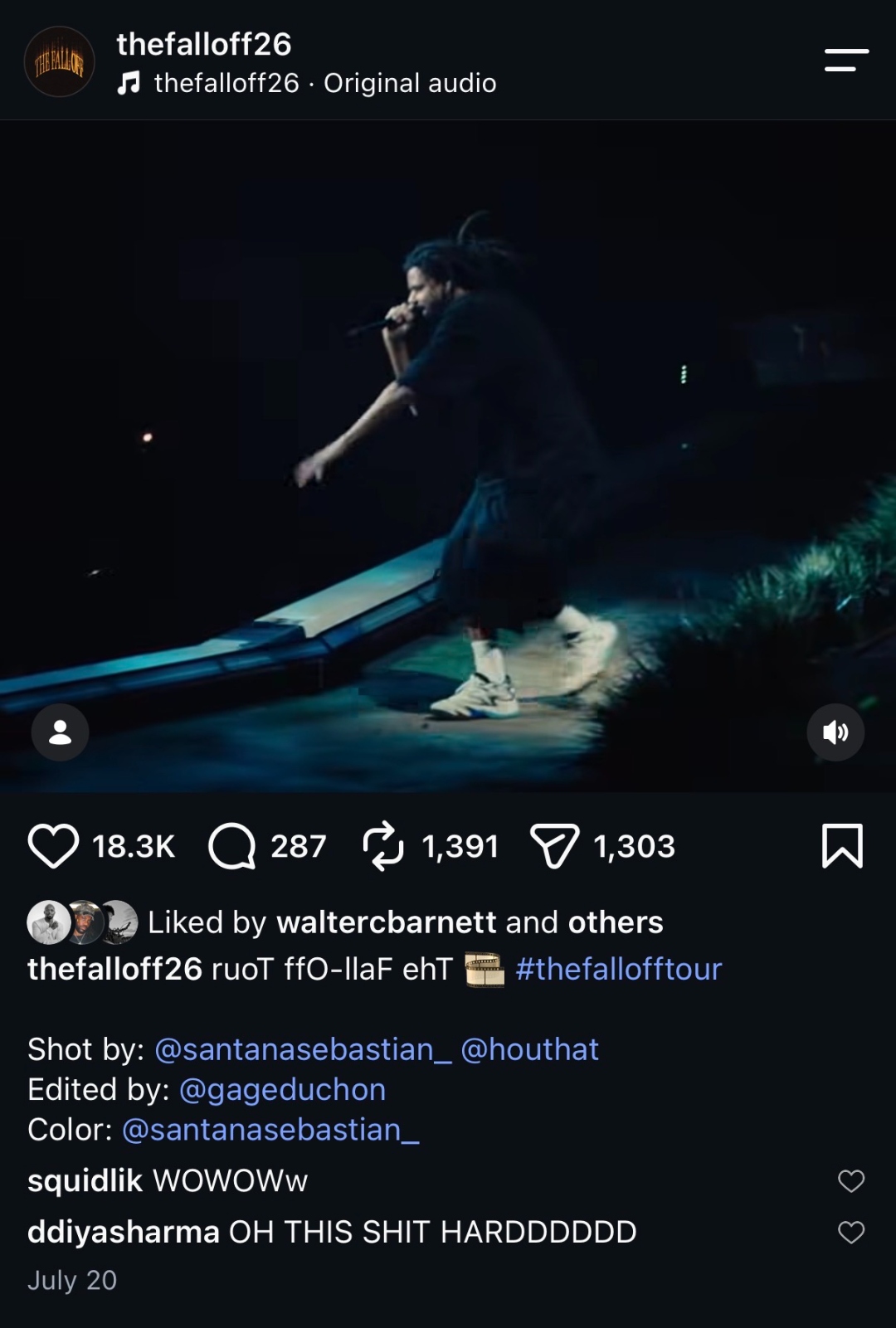 Single post from @thefalloff26 with 18.3K likes, 287 comments, 1,391 reshares
