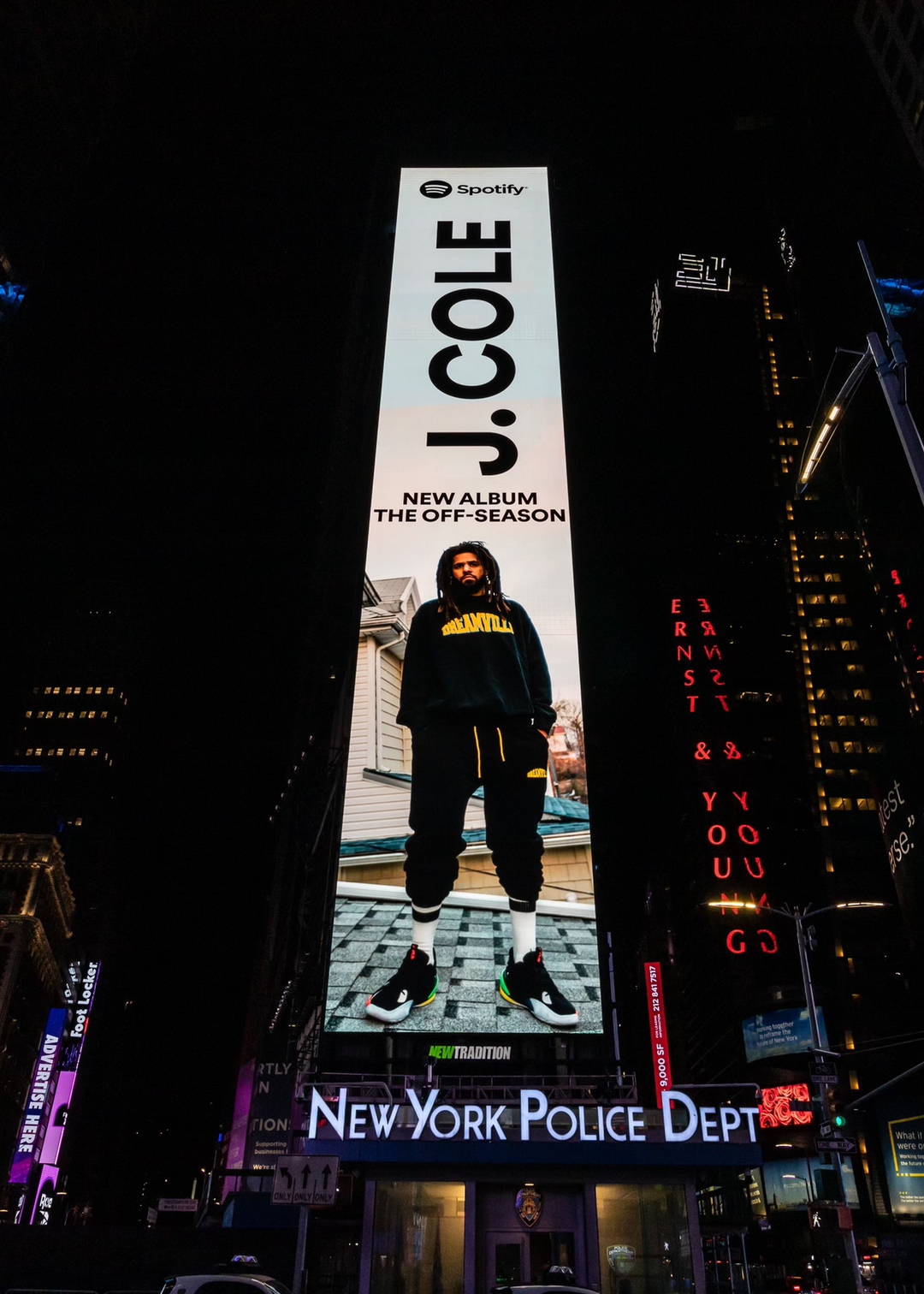 Spotify Times Square billboard. J. Cole. The Off-Season
